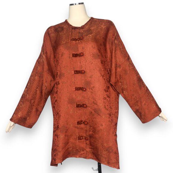 U Kristine St. Rrick Oversize Rust Jacquard Tunic Top Jacket Long Sleeves 1X - Picture 1 of 10